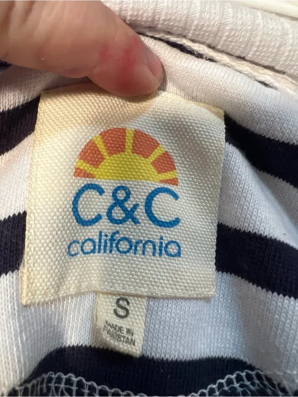 C&C California Women's Size Small Half Zip Sweatshirt White Navy‎ Stripes Cotton - Image 9