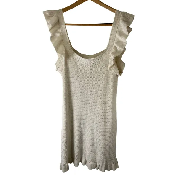 by Anthropologie Large Ivory Ruffled Pointelle Mini Dress - Image 5