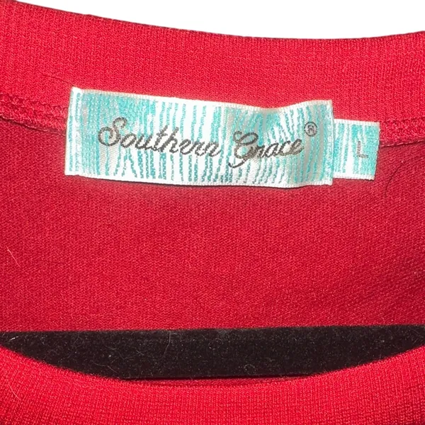 Southern Grace Merry Festive Red Sequin Sweatshirt Lg - Image 3