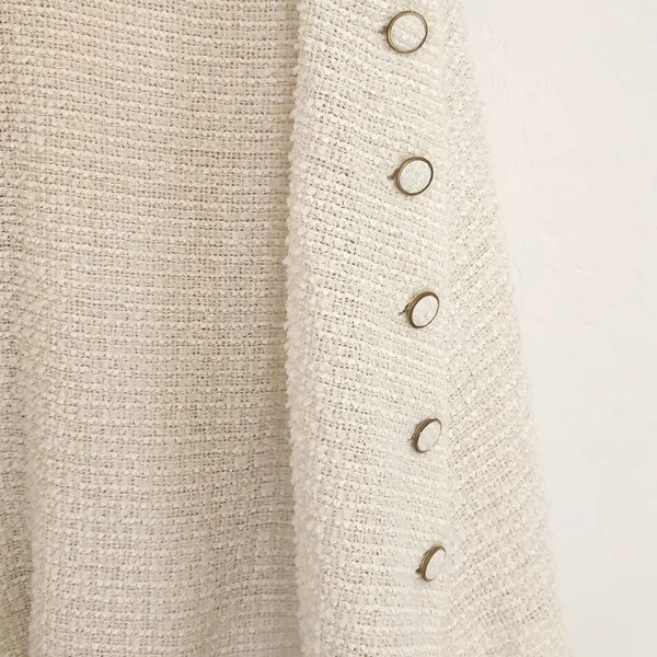 ZARA Womens White Tweed Scoop Neck Button Mini Dress Preppy Structured Chic Sz M - Image 9
