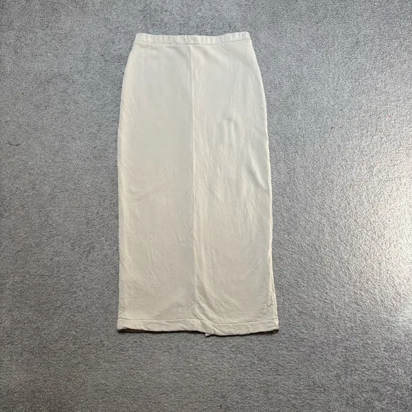 Zara Neutral Cream Cotton Jersey Zip-Front Straight Midi Skirt - Image 5