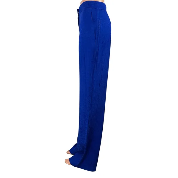 Zara Women's Blue Jacquard Floral High Rise Wide Leg Baggy Trousers Pants Size S - Image 2