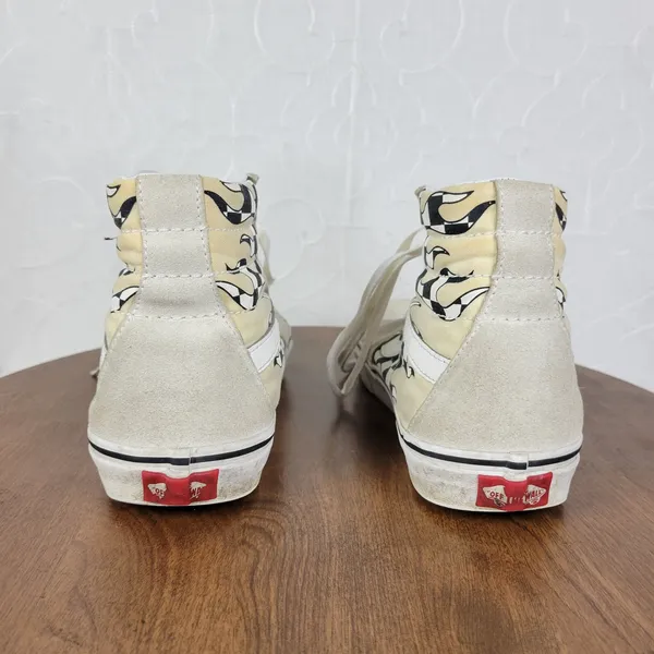 Vans Unisex Sk8 Hi Womens 9.5 Skate Cream Suede Checker‎ Flame Classic Sneaker - Image 5