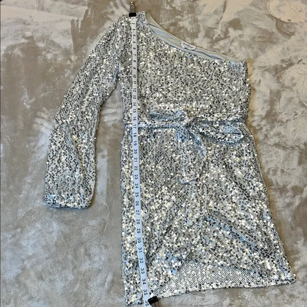 Bebe Silver Asymmetrical Sequin Bodycon‎ Dress - Image 8