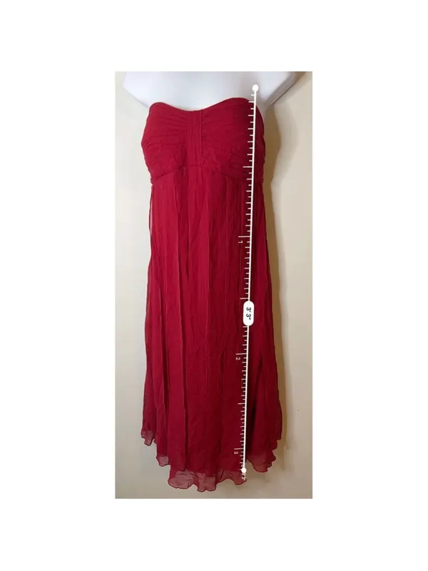 Red Silk Midi Strapless Dress 14 Midi-Maxi - Image 3