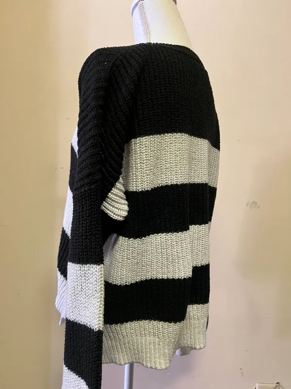 Womens Long Sleeve Cable Knit Sweater Size 2XL (19) Black/ White - Image 4