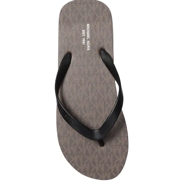 NWT Michael Kors MK Logo Flip Flop Sandals Black Grey Monogram Thong Slides‎ - Image 5