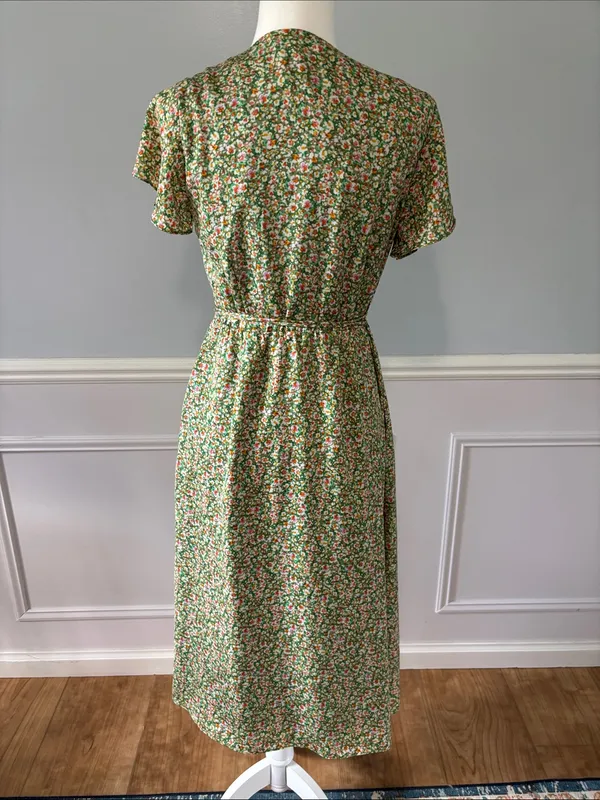 Lost + Wander Green Floral Wrap-Style Midi Dress Women's Wild Poppies Sz Small - Image 7
