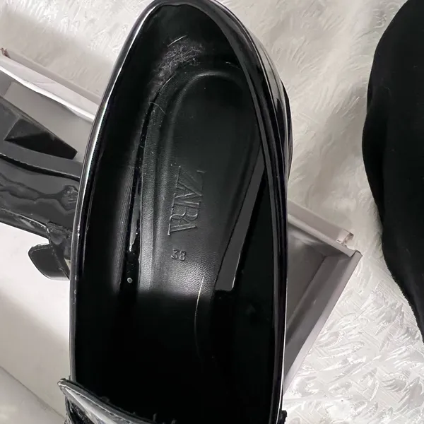 Zara Women’s Patent Chain Loafer Shoes Black Size 38 - Image 2