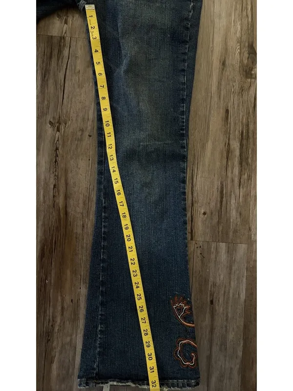 Vtg Wet Seal Low Rise Dark Wash Flare Jeans Embroidered Sz 7 - Image 6