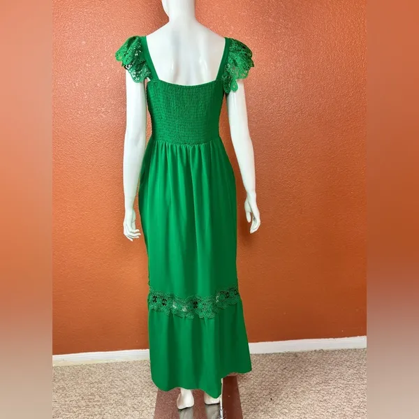 Unbranded Boho Lace Sleeveless Square Neck Ruffle Maxi Dress Pockets S L K-45 - Image 4