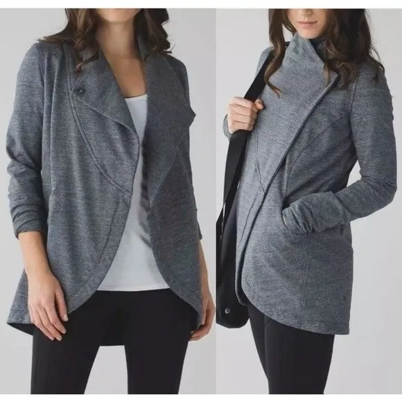 Lululemon‎ Jacket Women 6 Gray Thats A Wrap Heathered Snow Slub Cardigan Jacket - Image 2
