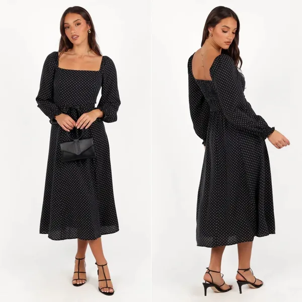 Petal & Pup | Ettie‎ Polka Dot Long Sleeve Midi Dress in Black - Image 3