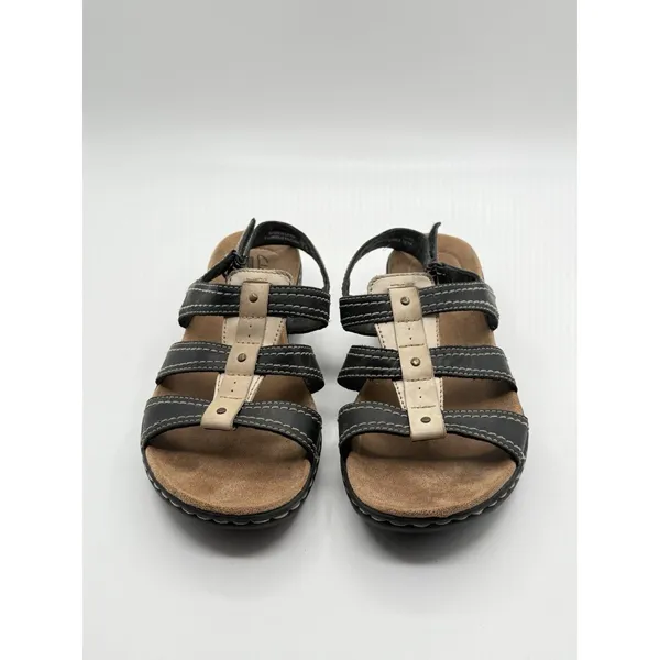 CLARKS Sandals Sz 9 Womens -‎ Black/Tan Leather Leisa Sling back Comfort - Image 2