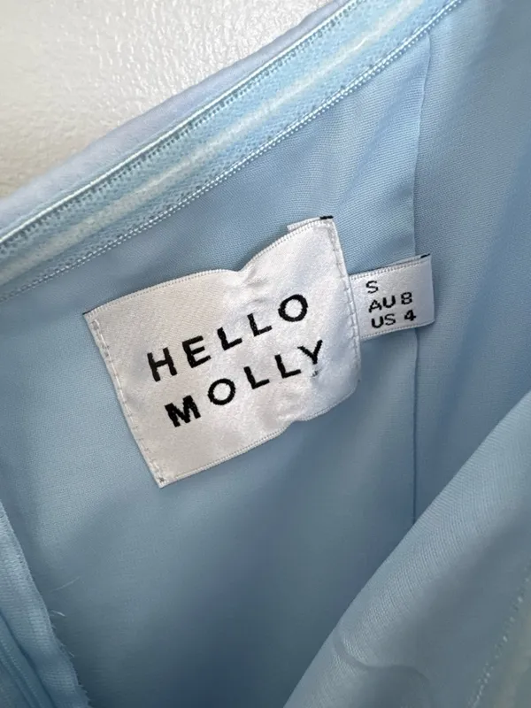 Hello Molly Ice Blue Silky Wide Leg Jumpsuit with Sash Tie Sz 4 - Image 3