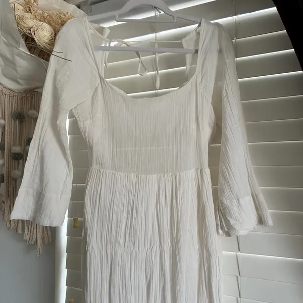 Free People White cotton Crinkle Maxi Dress Open Back Romantic Boho Fairycore XS - Image 4