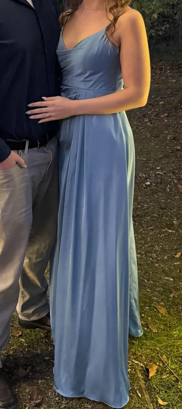 Azazie Steel Blue Brielle Dress - Image 2