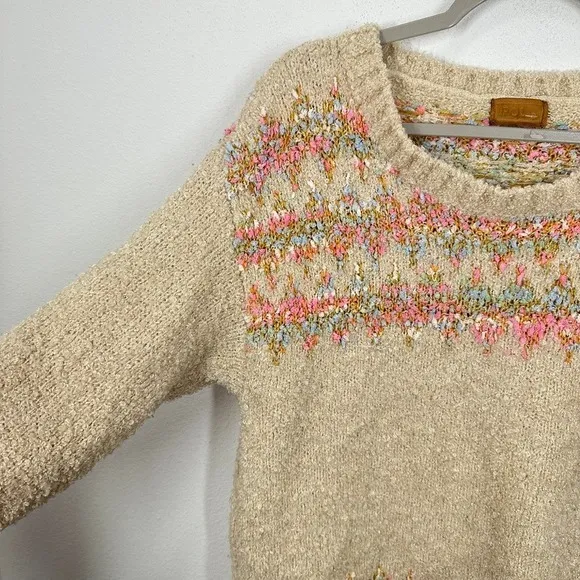 POL Fuzzy Cream and Pastel Striped Oversized Sweater Boho Cozy Size Small - Image 5