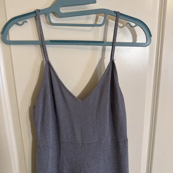 Revolve Superdown Tasha Spaghetti Strap Wide Leg Jumpsuit Slate Blue Sparkle Med - Image 2