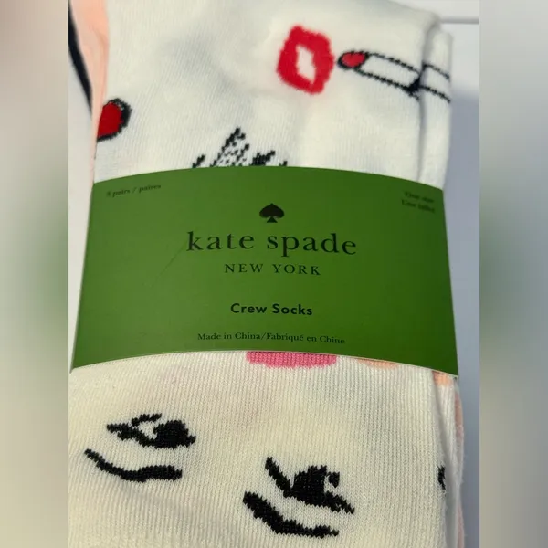 Kate Spade New York Crew Socks 3-Pack Face Lipstick Print NWT - Image 6
