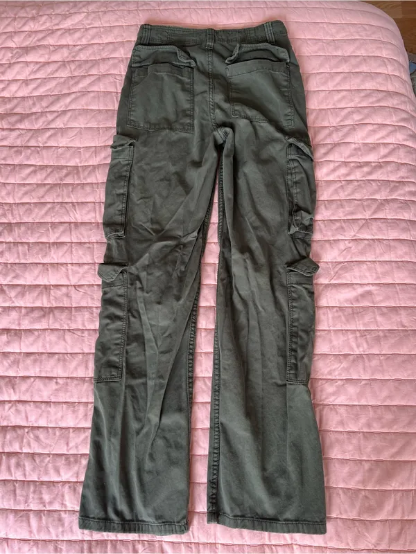 Bershka Olive Green Cargo Pants 4 Pockets Cotton Straight Multicargo Size 4 - Image 7