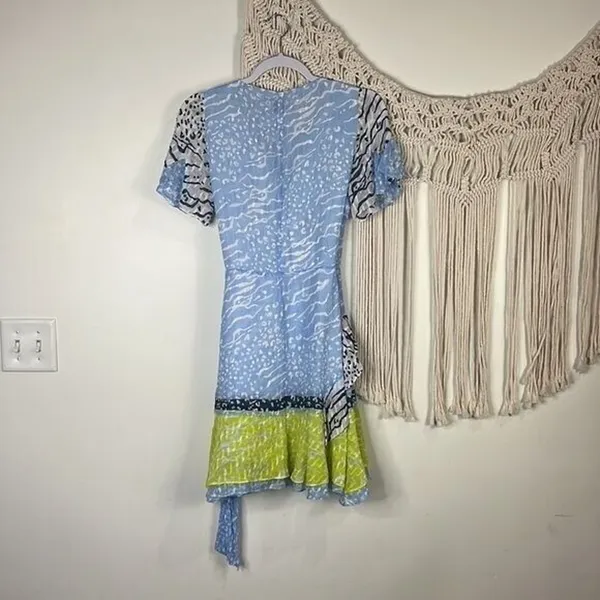 Tanya Taylor Silk Mini Dress Asymmetrical Short Sleeve Sz 0 bianka belted print - Image 4