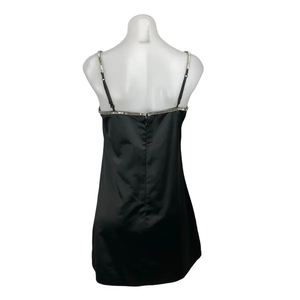 NEW Abercrombie & Fitch Black Satin Rhinestone Mini Cami Tank Shift Slip Dress M - Image 4
