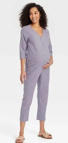 The Nines by Hatch Maternity Jumpsuit Button Front Lavender Size Small - Image 2