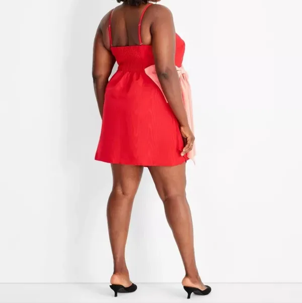 Future Collective Bow Dress PLUS XXL 2X Strapless Sweetheart Red Pink Orange - Image 2