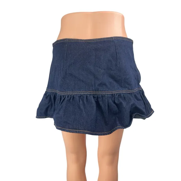 NEW Cider Womens Blue Mid Rise Ruffle Frill Mini A-Line Denim Jeans Skirt Size S - Image 2