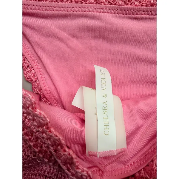 Chelsea & Violet Bikini Set Women S/M Pink Crochet Boho‎ Triangle Side Tie Swim - Image 6