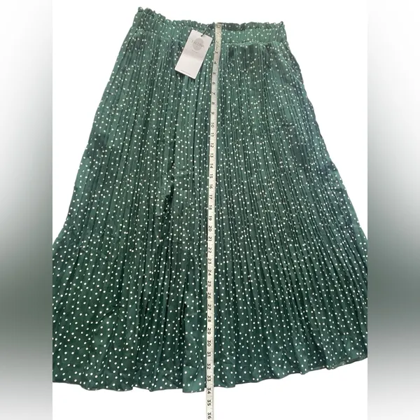 Exlura Women’s High Waist Green White Polka Dot Pleated Midi Swing Skirt Size XL - Image 10