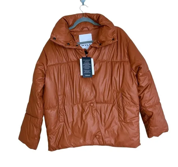 NWT NVLT Women’s Vegan Leather Puffer Coat In Color Luggage - Image 5