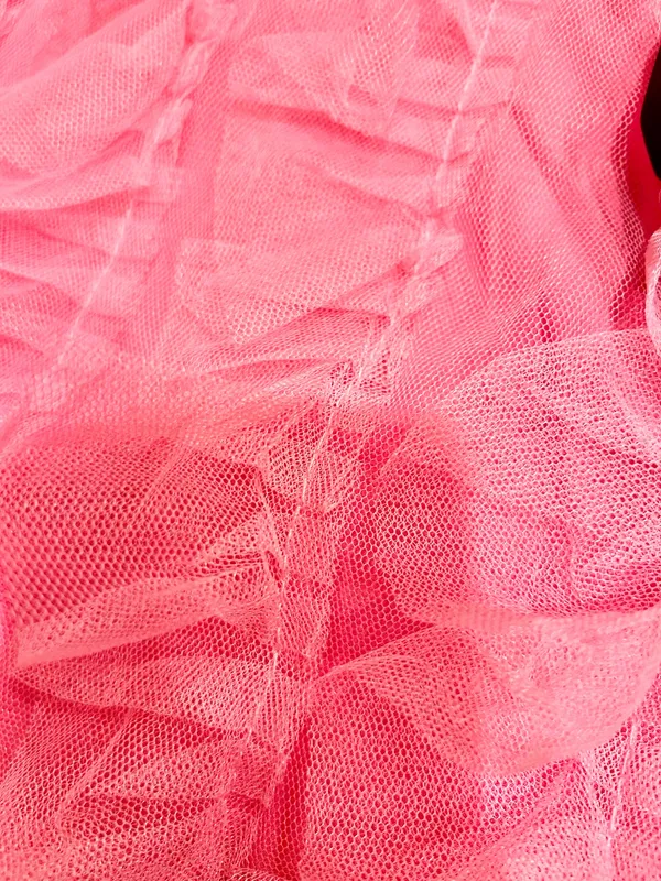 Michella vintage 1990s Barbiecore off the shoulder tulle pink/black bow dress M - Image 17