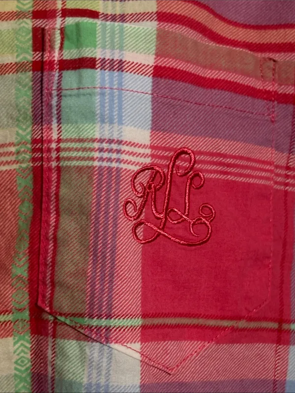 Lauren Ralph Lauren Medium Coral Pink Plaid Button Up Tunic Top or Nightgown - Image 3