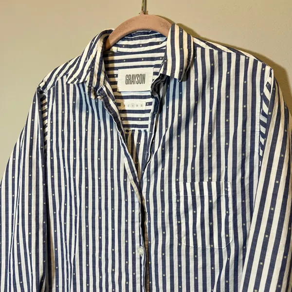 Grayson The Hero Blue White Striped Dobby Dot Button Down Shirt Size 03 M - Image 2