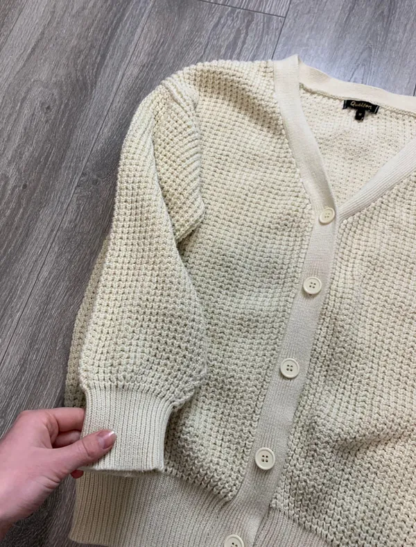 Chunky Knit Cardigan Sweater Tan Size M - Image 4