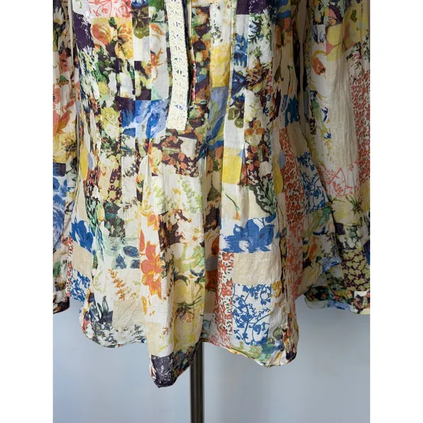 Maeve Abella Blouse Women 0 Ivory Floral Patchwork Pin Tuck Cotton Top Boho - Image 7