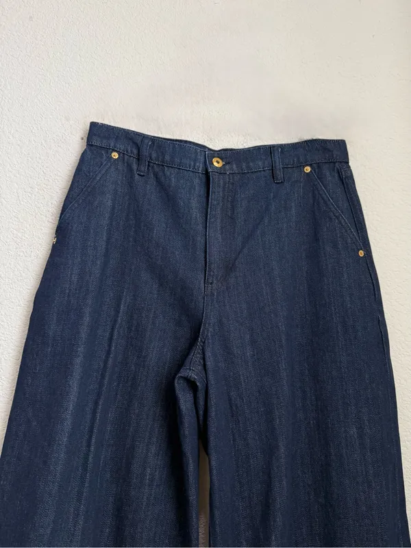 TORY BURCH Tilly Jean Fringe Pocket Dark Indigo High Rise Wide Leg Jeans Size 30 - Image 5