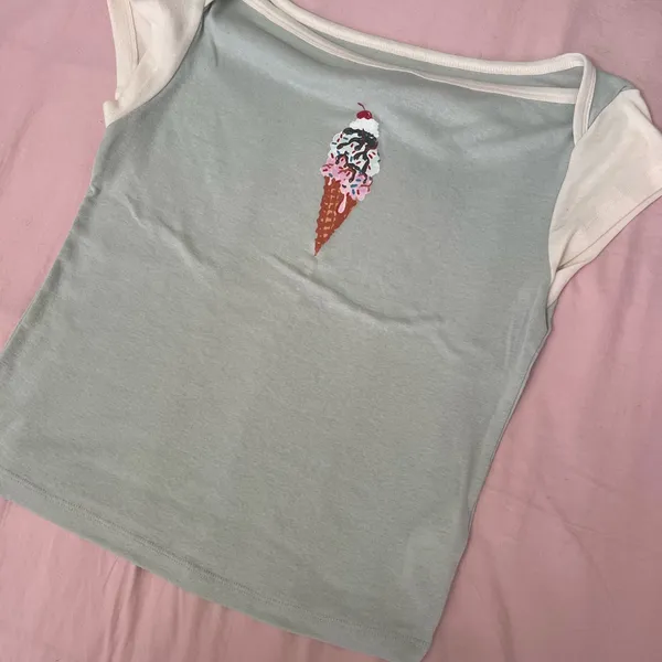 Kimchi Blue Ice Cream Tee - Light Blue and White - Image 4