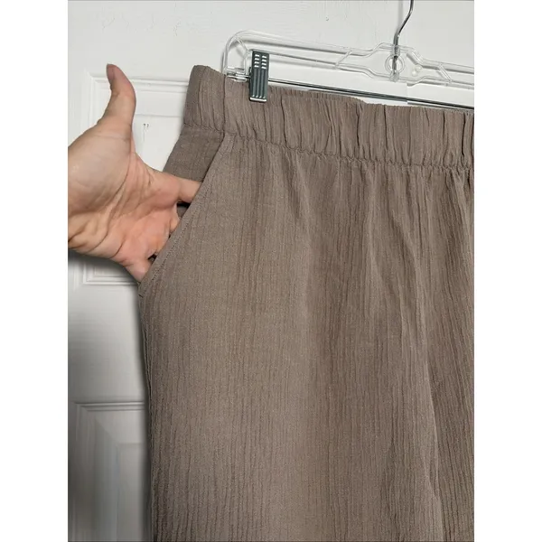 Soft Surroundings Wide Leg Pants Womens Size L Tan Gauze Button Hem Coastal - Image 5