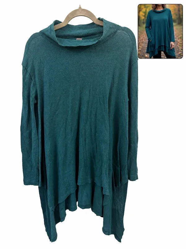 We The Free free people Teal Asymmetrical Long-Sleeve Tunic green flowy size S - Image 2