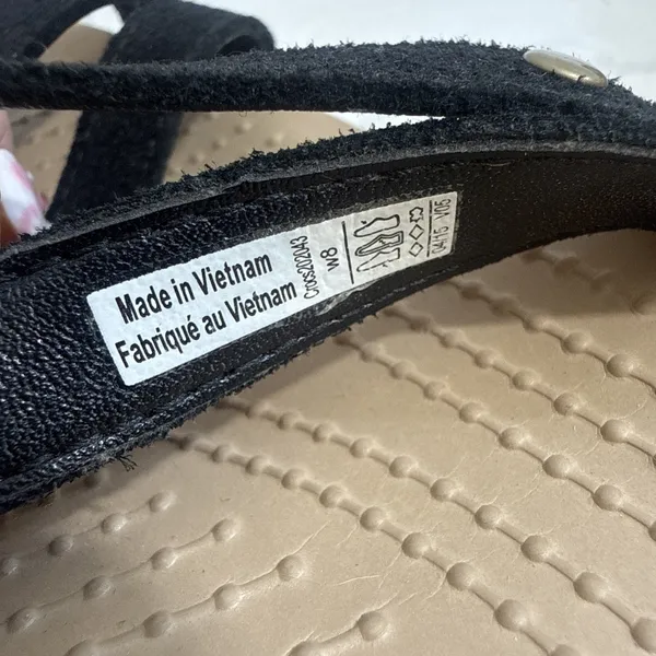 Crocs A-Leigh Black Cork Wedge Sandals Strappy Suede Like Style Women's Size 8 - Image 15