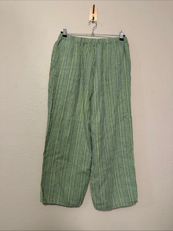 FLAX green linen striped pants Size Medium - Image 4
