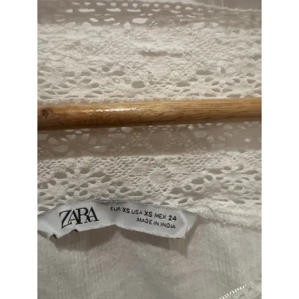 ZARA LONG DRESS SQUARE NECK GAUZE EMBROIDERED LACE Dress SZ XS - Image 8