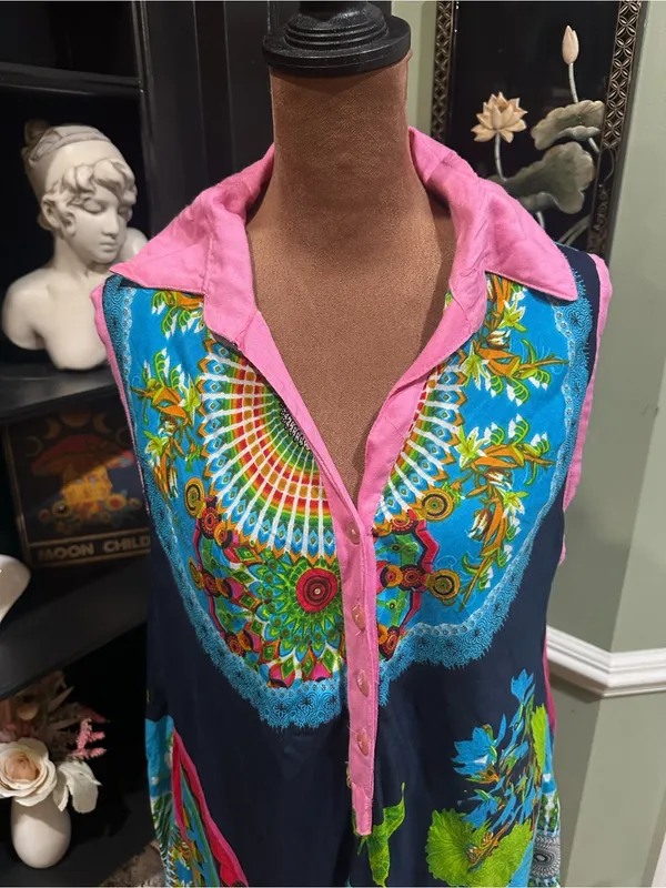 Jackpots Tropical Butterfly Boho Collared Tunic Dress – One Size - Image 2