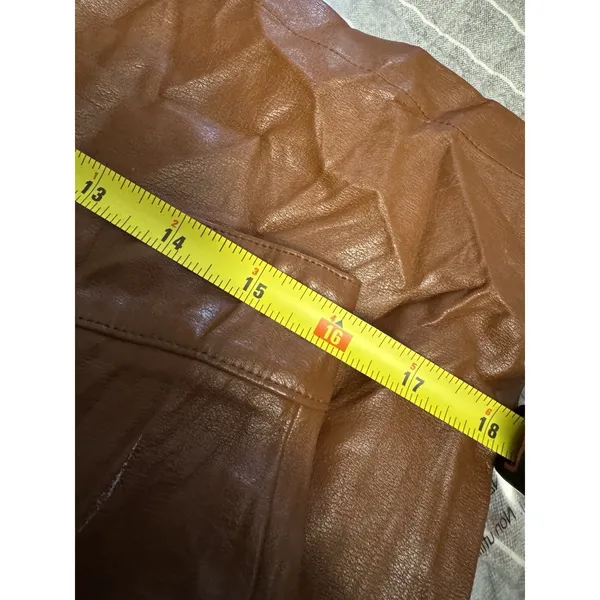 Guanyy Brown Faux Leather Mini Skirt XXL (Fits 32-33) Y2K Panel Moto 17” Length - Image 6