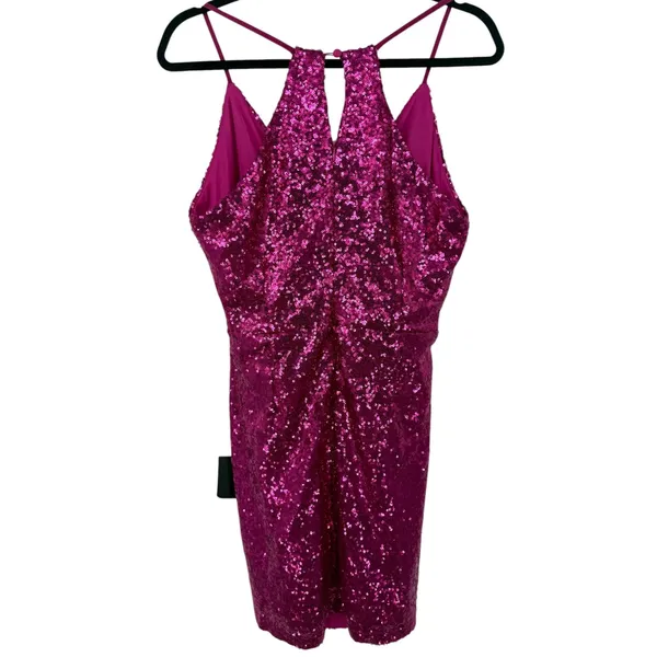NWT Lulus Womens Hilaria Fuchsia Sequin Bodycon Mini Dress Size Large - Image 5