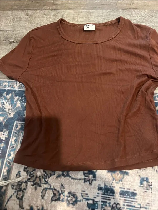Sunday best Brown Scoop Neck Crop Tee - Image 7