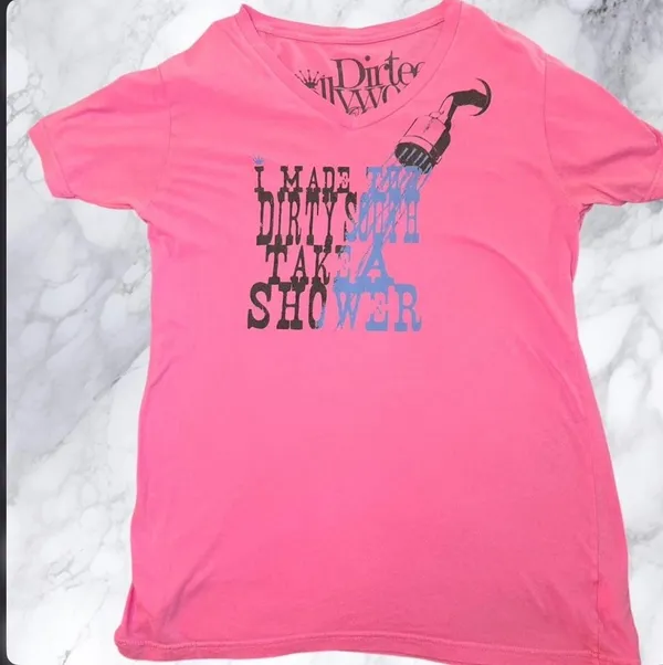 Y2K Dirty Hollywood Pink Graphic Tee Sunset Strip‎ Edgy Slogan Shirt Medium - Image 3